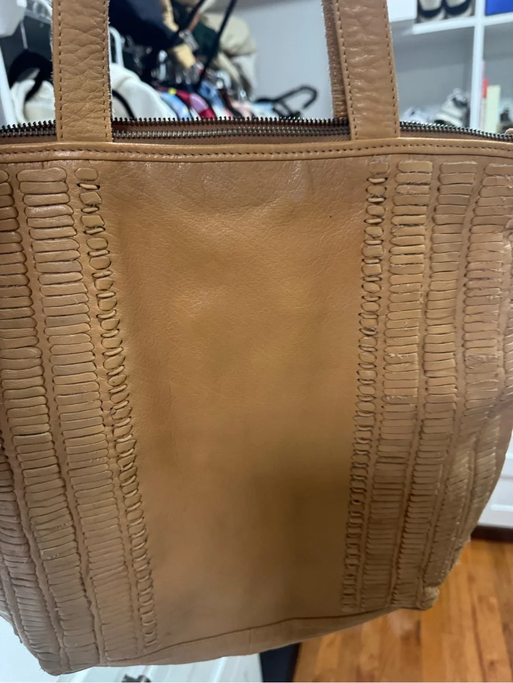 Day & Mood Genuine Leather Tote Bag Tan Textured Large Shoulder Bag Boho Chic - Picture 3 of 6